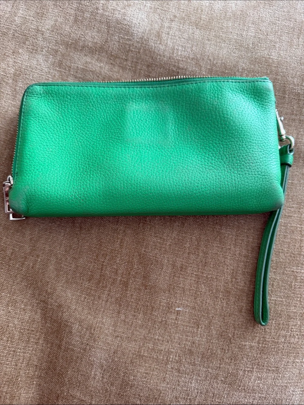 Coach Green Pebbled Leather Wristlet Clutch vintage well loved